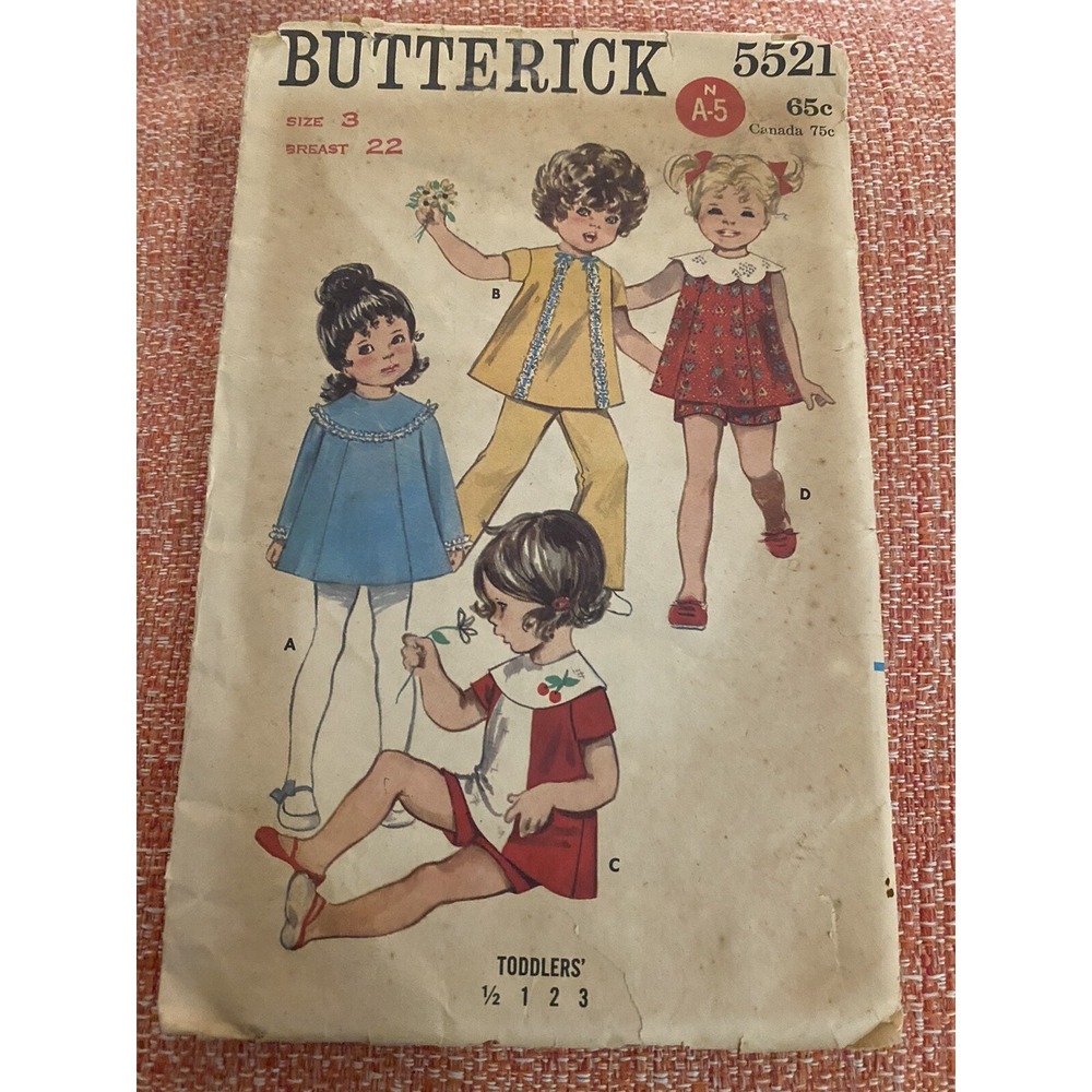 Vintage 1960s Butterick 5521 Sewing Pattern Toddler Size 3 Dress Tunic Romper